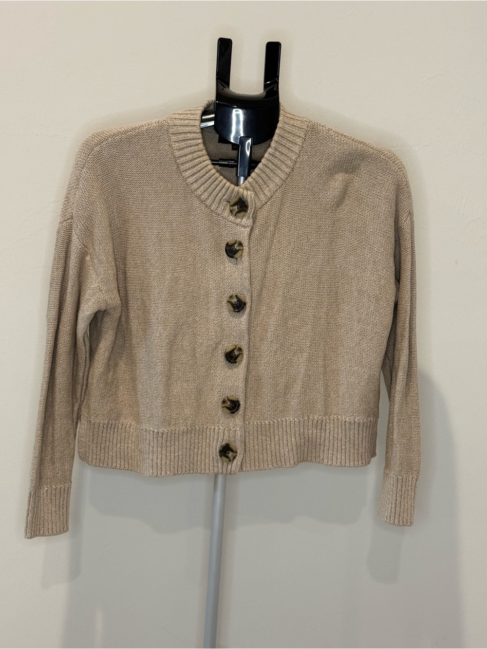 Quince Beige Button-Up Short Cardigan